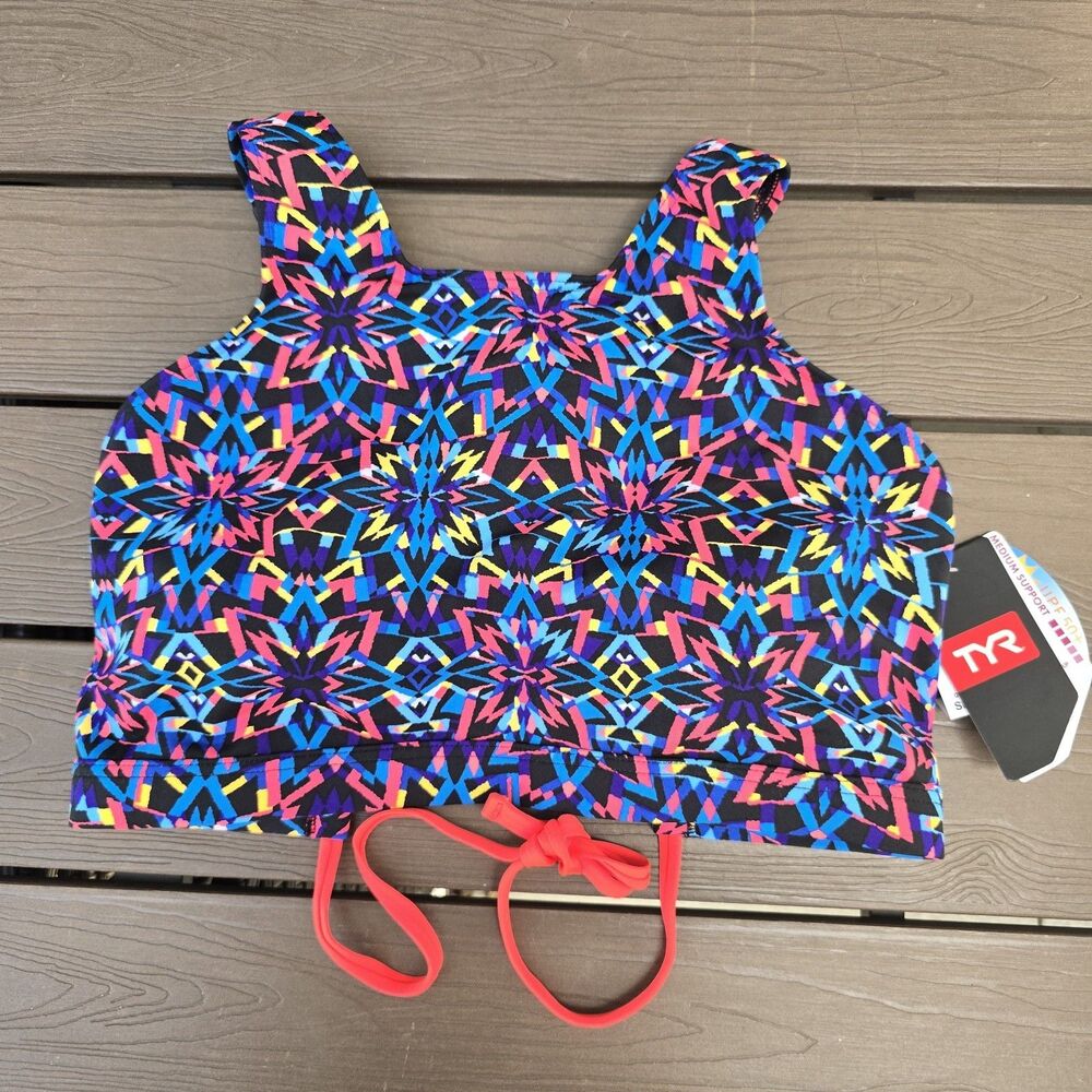 TYR Carnivale Kira Medium Support  Bikini Swim Top Multicolor XL 14/16 New